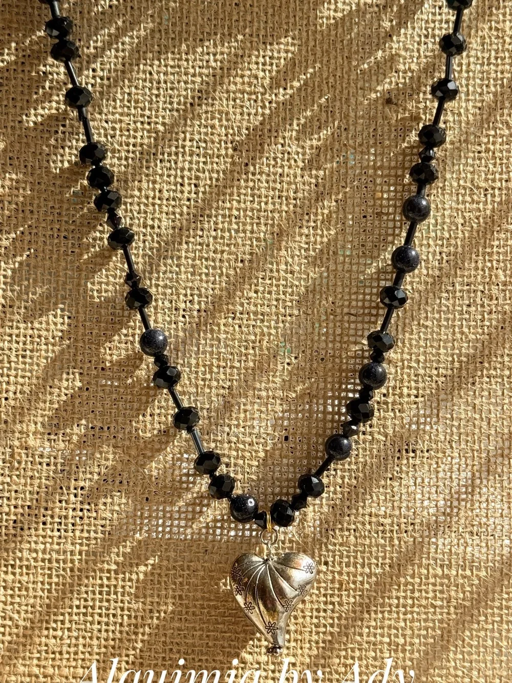HIGH SUMMER + Black Faceted & Textured Beaded Necklace onyx